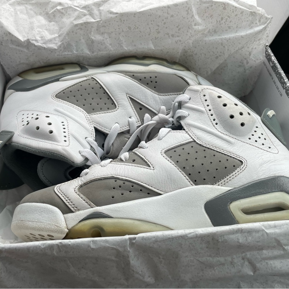 Grey and white Jordan 6s